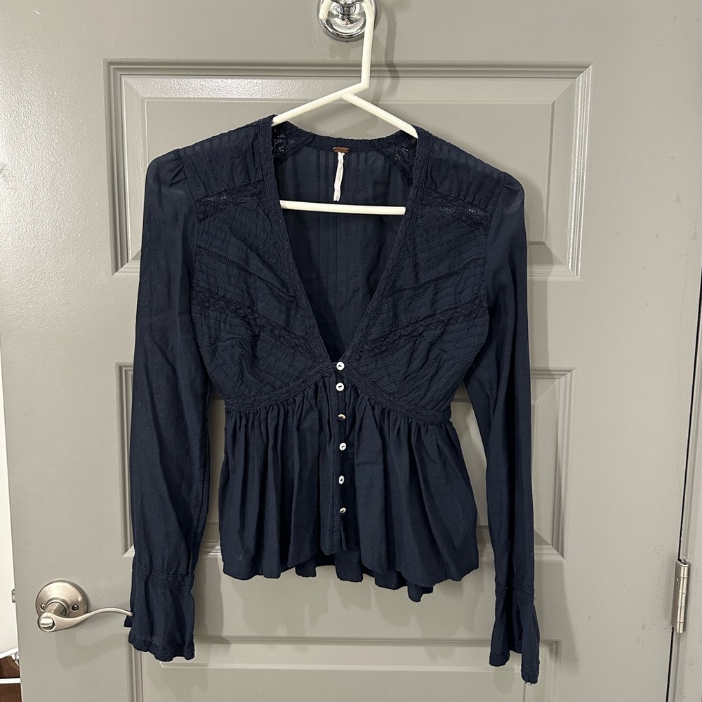 Free People Navy Blouse